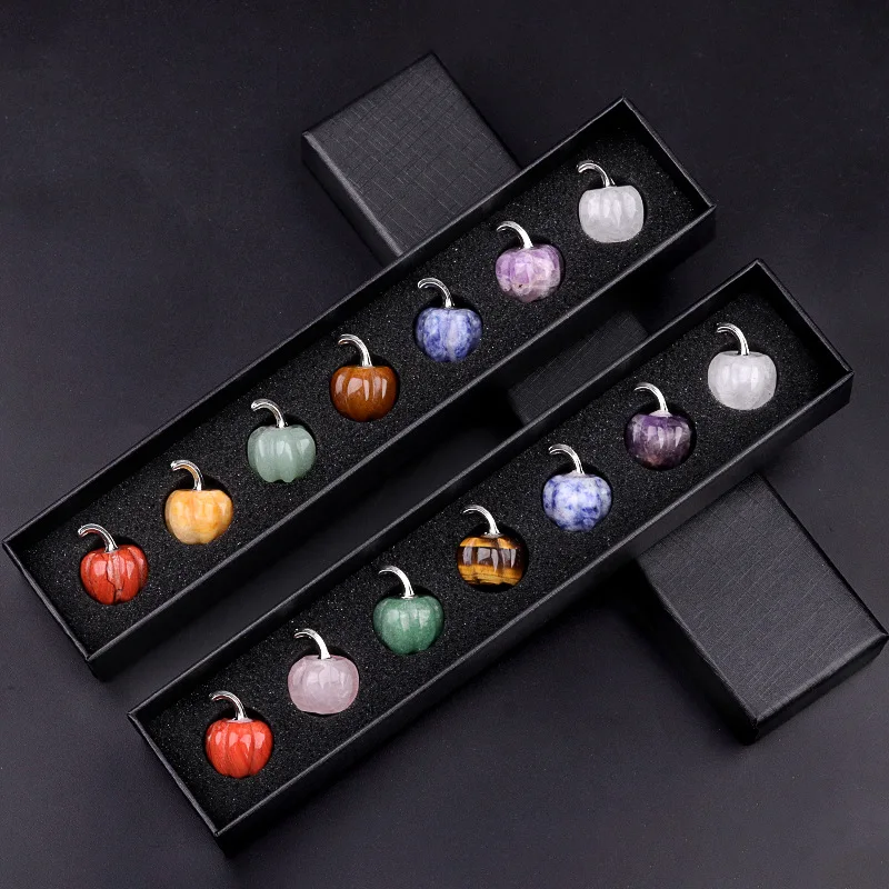 Paquete de 7 mini adornos de calabaza de 20mm, cabeza de piedras preciosas semipreciosas, gratitud de chakra, decoración creativa para el hogar de halloween ﻿