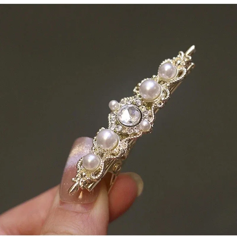 1Pc Luxury Rhinestone Top Clip Back Head Hairpin Exquisite Pearl Flowers Spring Hairpins Elegant Female Fashion Hair Accessories