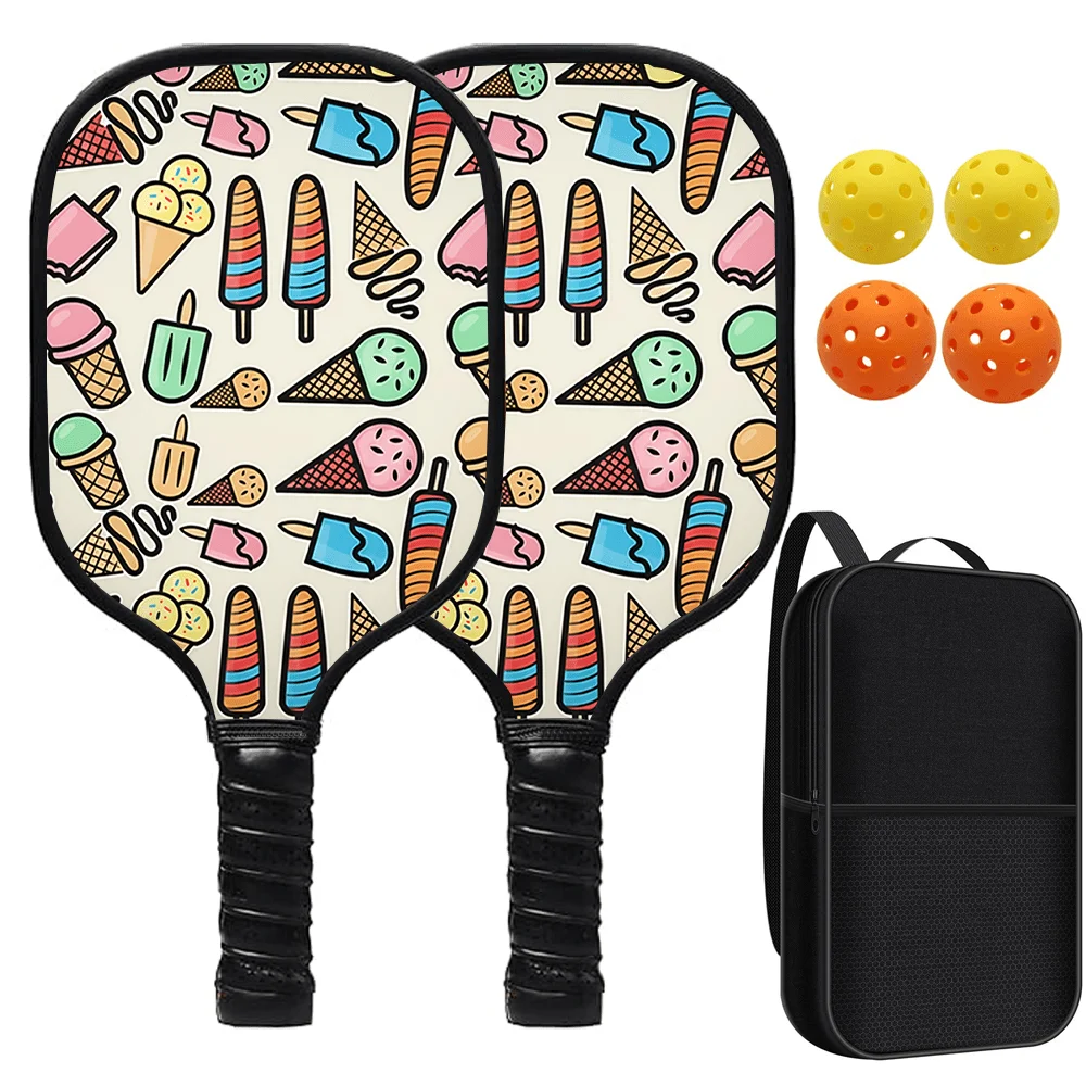 

Pickleball Paddles Set 2 Rackets 4 Balls with Bag Fiberglass Face Honeycomb Core Non-Slip Grip Sports Equipment