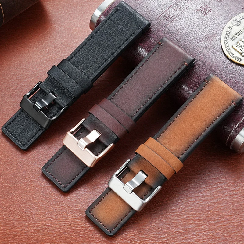 26MM 28MM 30MM For Diesel Watchbands Men's Wrist Large Size Watch Bands POlice  Black Brown Genuine Calf Hide Leather Strap
