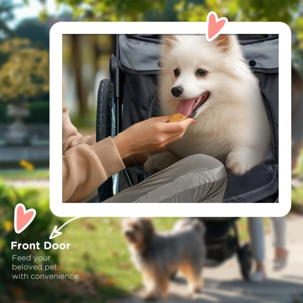 PINGGO Pet Stroller Jogger for Medium Small Dogs, Foldable Cat Pram Dog Pushchair with Adjustable Canopy, 3 Big Wheels, Grey