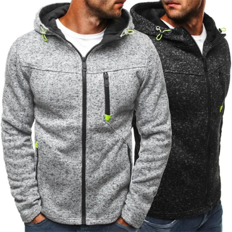 Fashion Casual Men's Jackets Tracksuit Solid Long Sleeve Zipper Hooded Outerwears For Male Pockets Hoodies Sweatshirts Clothing