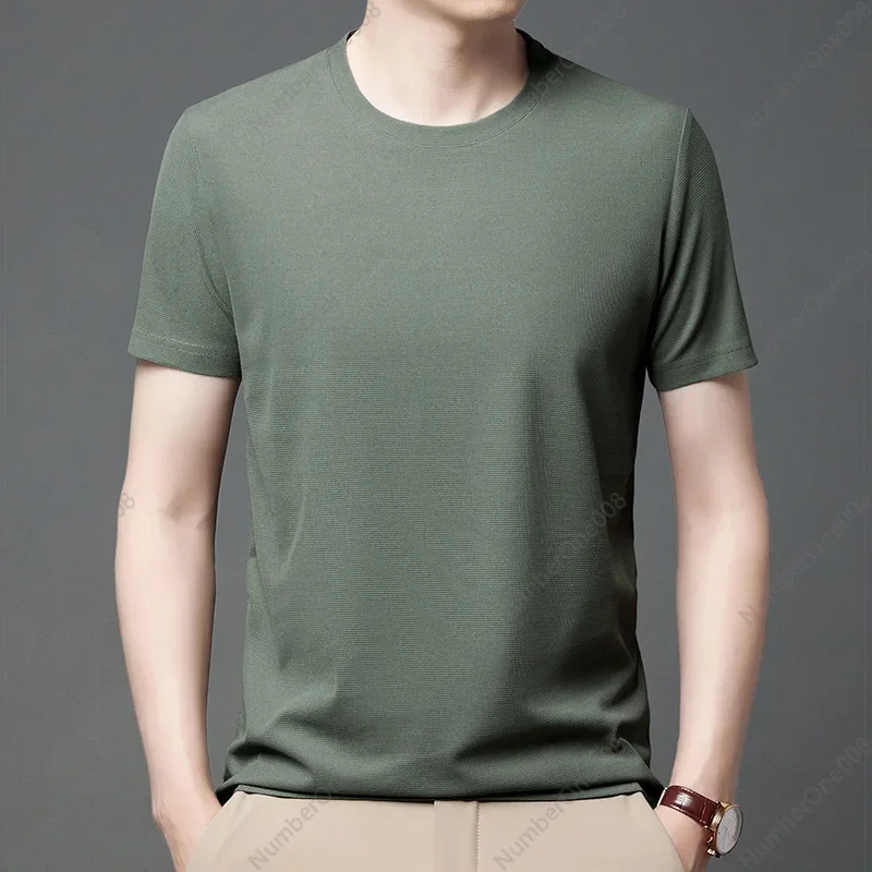 Foreign Trade New Waffle Short-sleeved T-shirt Men's Summer Casual Solid Color Round Neck Half-sleeved Men's Top