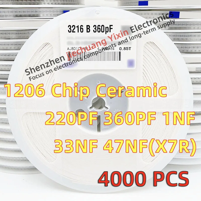 Chip Ceramic Capacitor 1206 220PF 360PF 1NF 33NF 47NF 50V 10% accuracy X7R material 3216 Capacitance 4000pcs