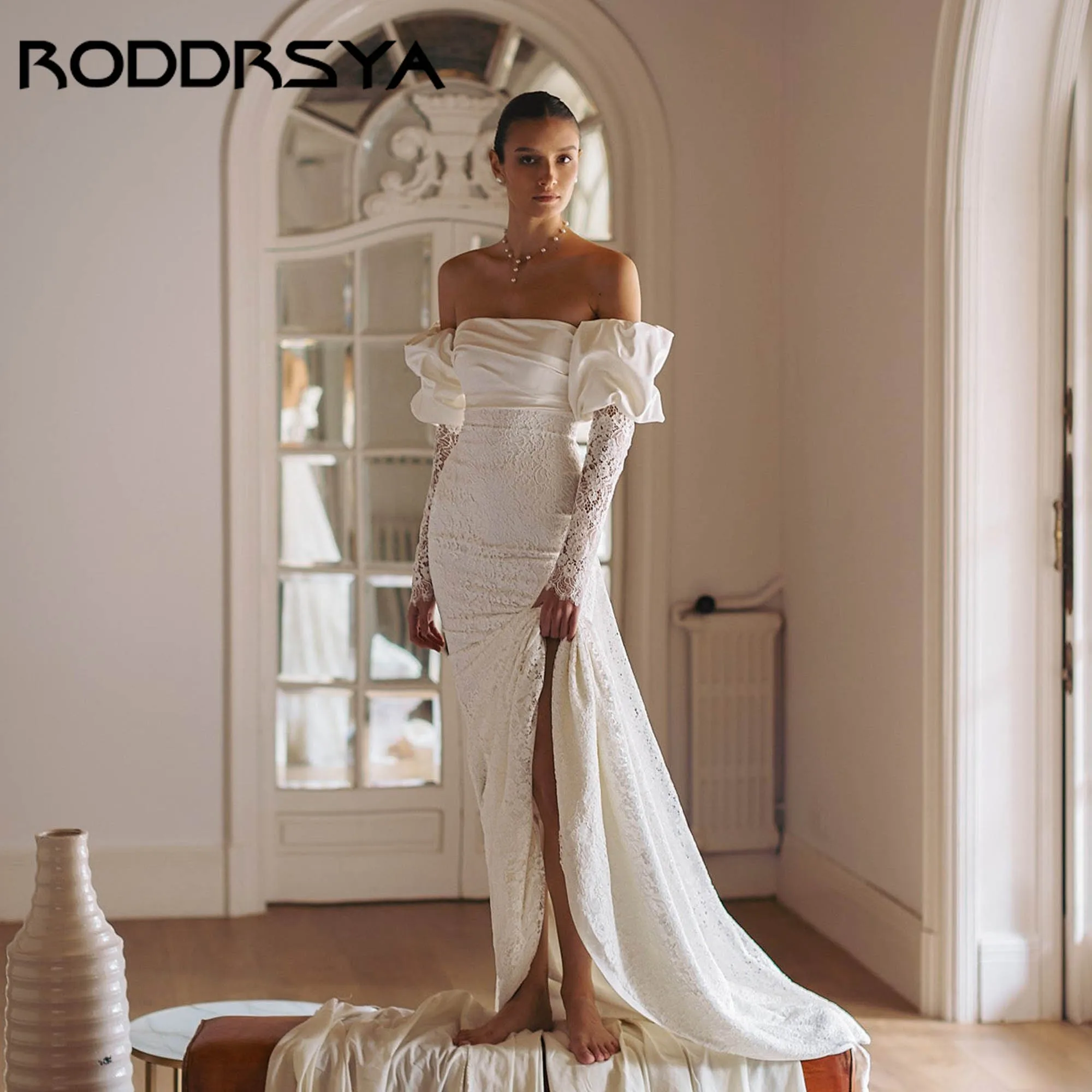 

RODDRSYA Lace Mermaid Wedding Dress 2025 Elegant Backless 3/4 Sleeves Bridal Gown Strapless Vintage vestidos de novia Customized