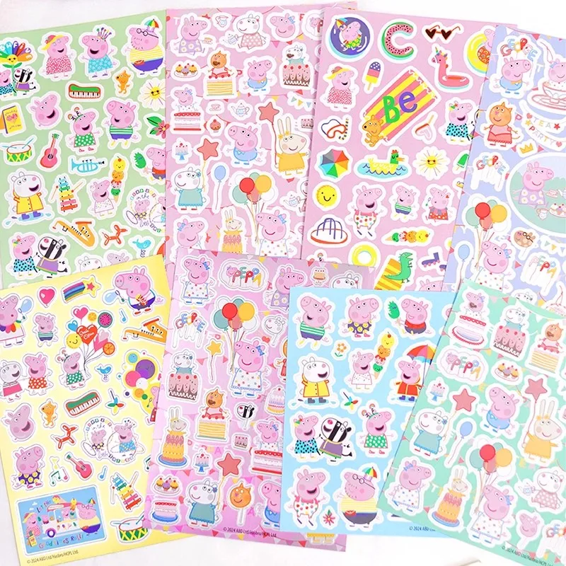 Cute Peppa Pig Girl Handbook Sticker Set Toy Cartoon Kids Decorative Sticker Kindergarten Reward PVC Toys Gift for Boys and Girl