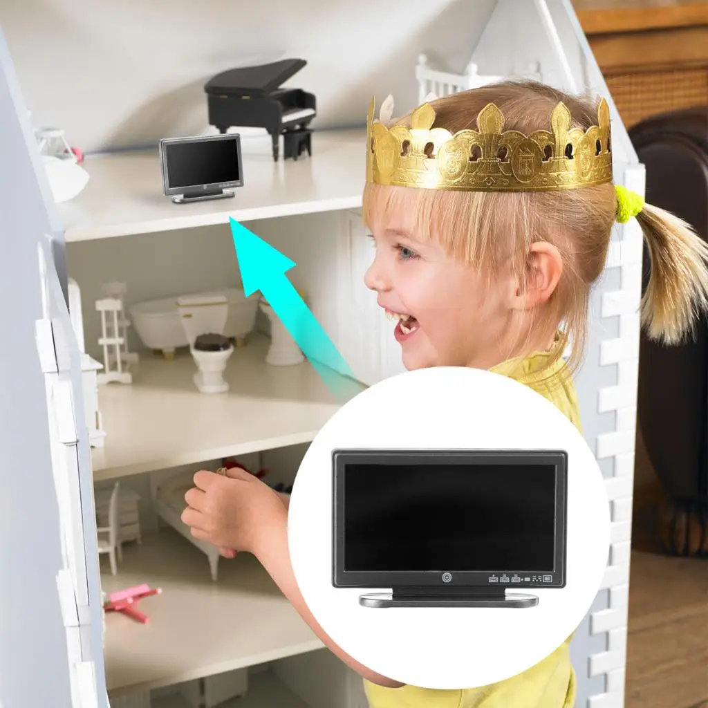 Casa de muñecas con Control remoto para niñas y niños, muebles en miniatura de simulación, sala de estar Decoración Para, regalo de televisión, 1:12