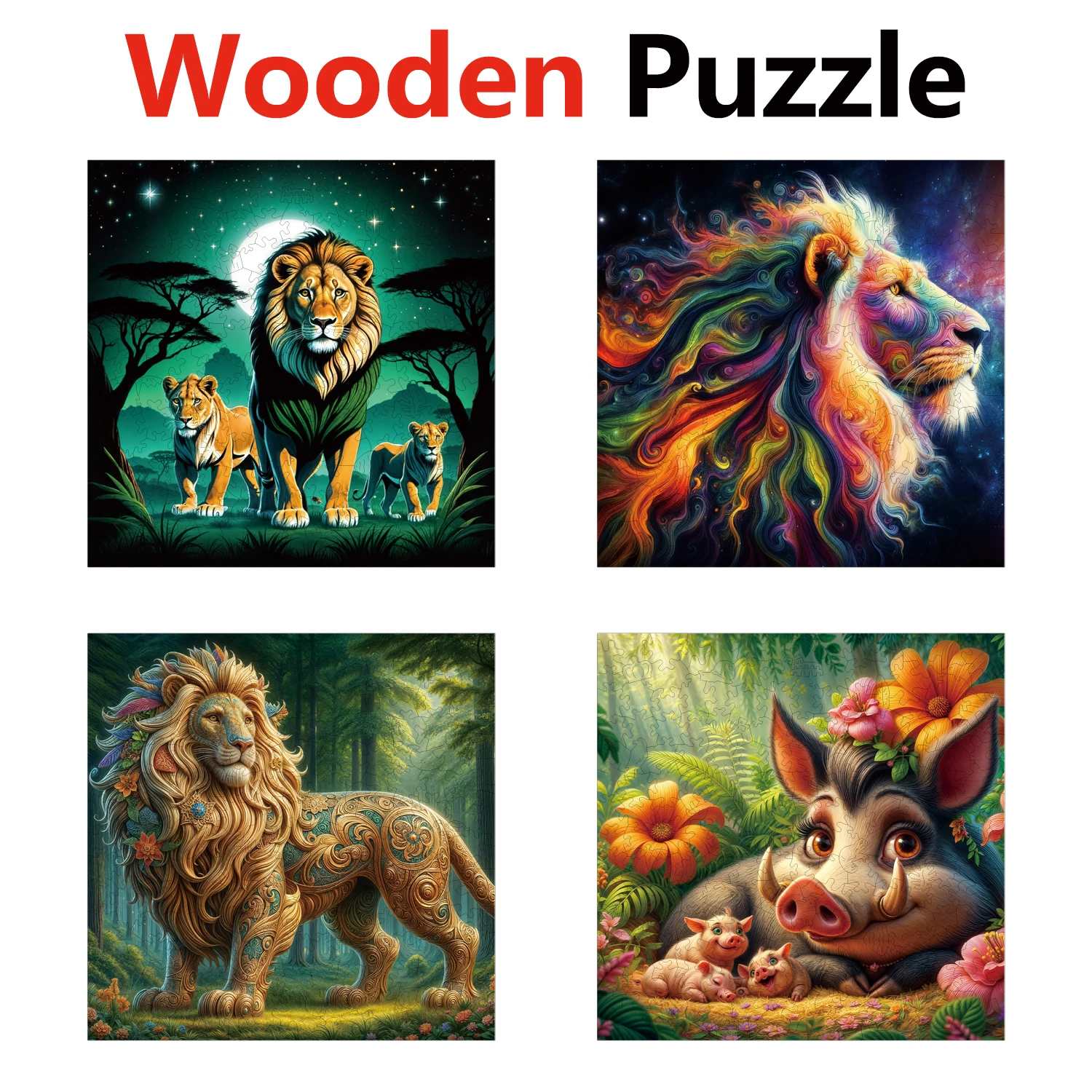 

Lion wild boar Animal Puzzles High Quality Jigsaw Puzzle Wooden Puzzle Best Christmas Gift