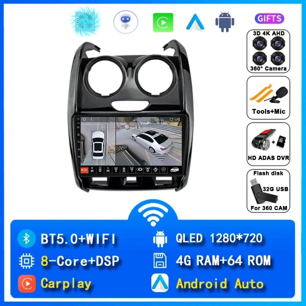 Android 15 Carplay Autoradio Voor Renault Duster 2014 2015 2016 2017-2020 Navigatie GPS Multimedia Speler Stereo WiFi + 4G DSP BT