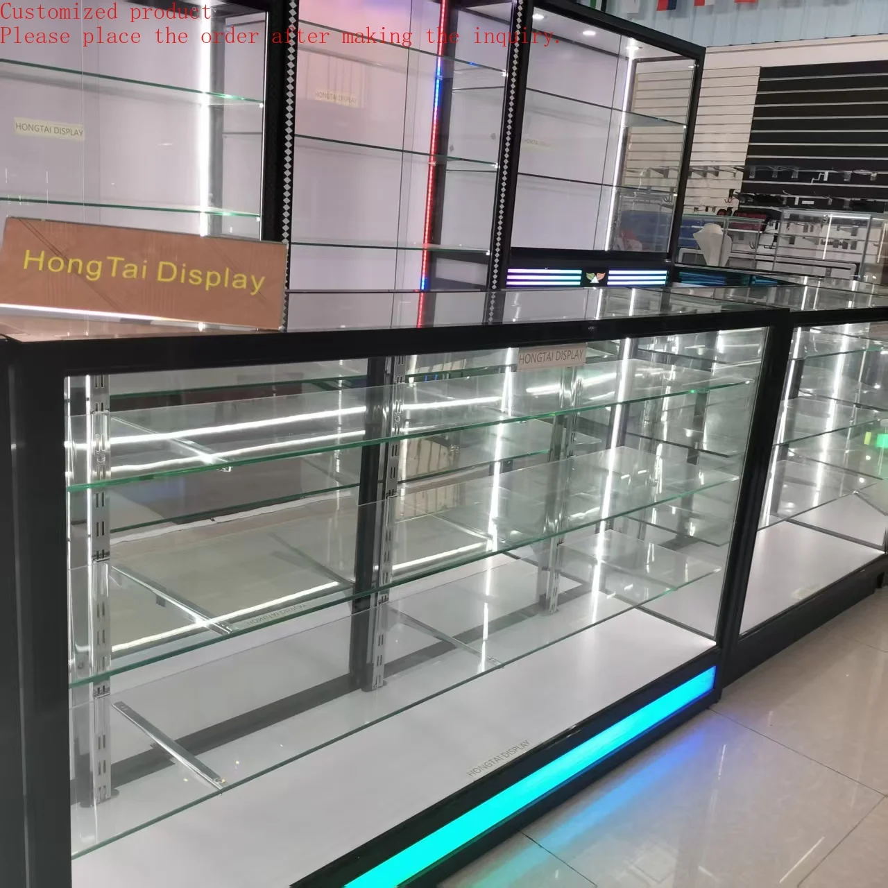 Custom.Upgrade Mirror Sliding Door Smoothly High Quality Tempered Glass Custom Factory Smoke Shop Display for Tobacco Cabinet