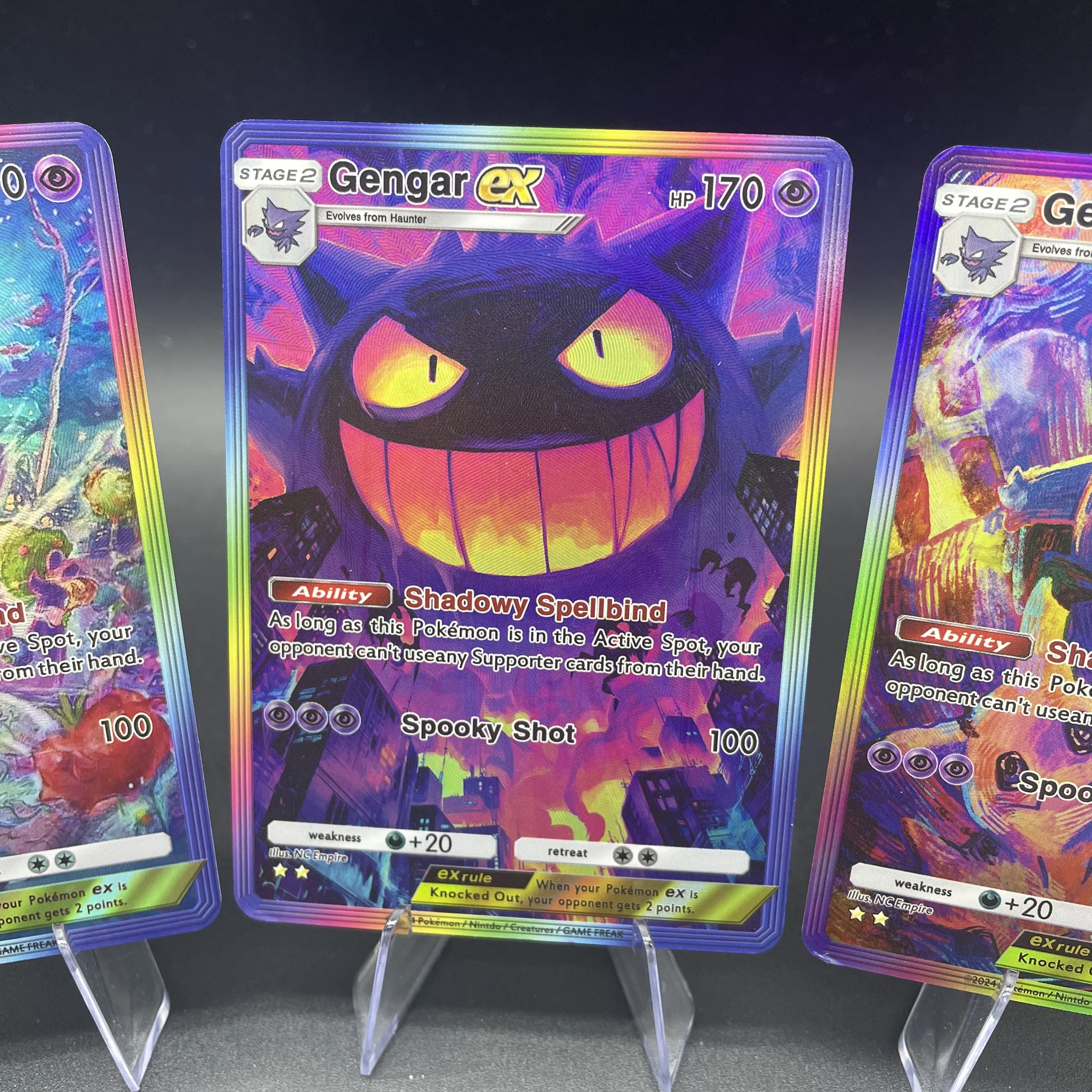 مجموعة بطاقات Ptcg Gengar Ex Holo - 3 قطع من بطاقات مجموعة ثلاثية الأبعاد ملونة عالية الجودة من ألعاب الرسوم المتحركة هدية للحفلات
