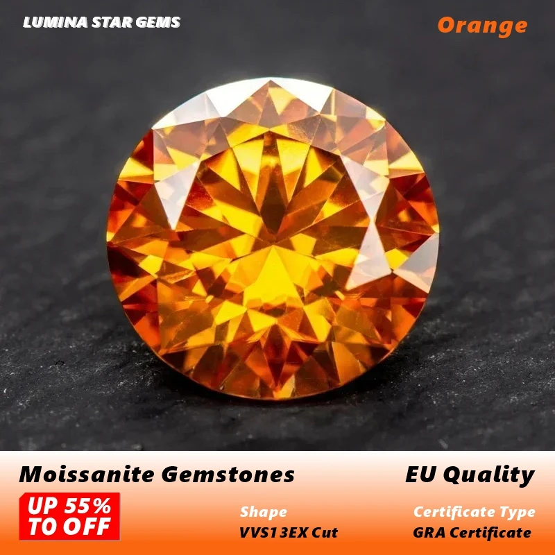 

Orange Moissanites Round Cut 3.0mm-11mm Eight Hearts and Eight Arrows Moissanite EU Quality Diy Jewelry Making With Certificate