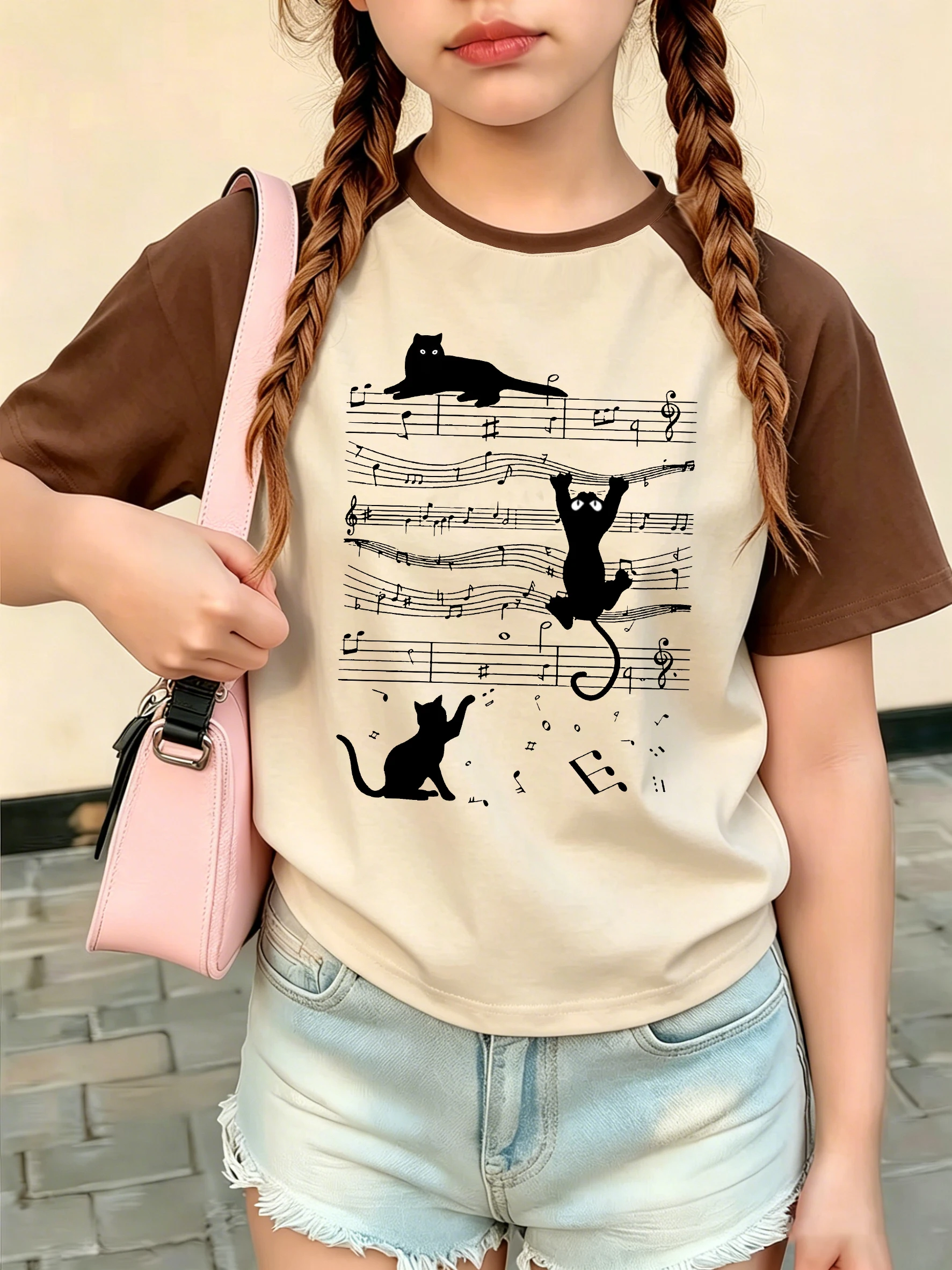 Music Cat Trendy T-Shirts, kurzärmelig, mit Grafik, für Kinder, Katzen-T-Shirt für Jungen und Mädchen, lässiges Top-T-Shirt, Sommer- und Frühlingskleidung