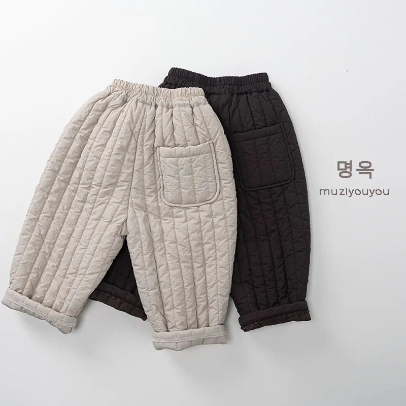 

2025 зимние новые детские теплые повседневные штаны для мальчиков и девочек, бархатные толстые брюки, детские флисовые шаровары, детские штаны с подкладкой