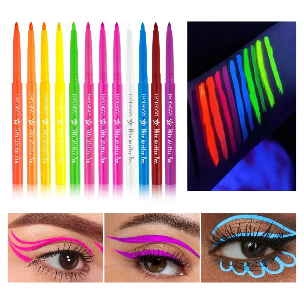 Penna per occhi a prova di sbavature penna per pittura per il viso Uv Blacklight Glow penna per Eyeliner scuro per bambini adulti pittura per il viso impermeabile per la festa