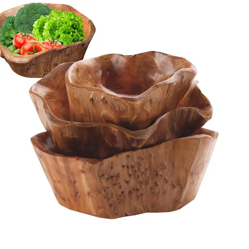 

Wood Bowl Decorative Bowls Exquisite Wooden Candy Dish Tray Farmhouse Style Container For Fruit Pine Cones Key Jewelry