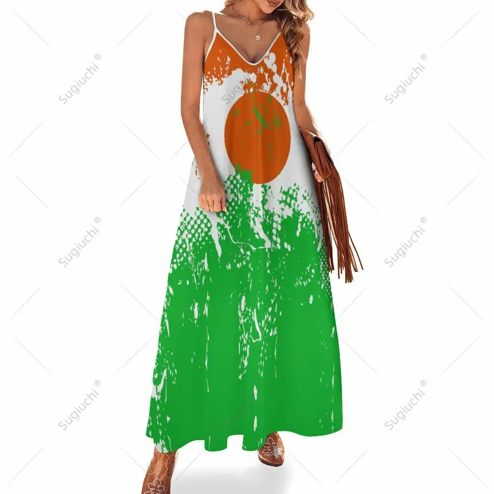 

Long Dresses Dress Niger Flag Print New Casual Sleeveless Women's V-Neck Printed Dress Swing Retro Dresses