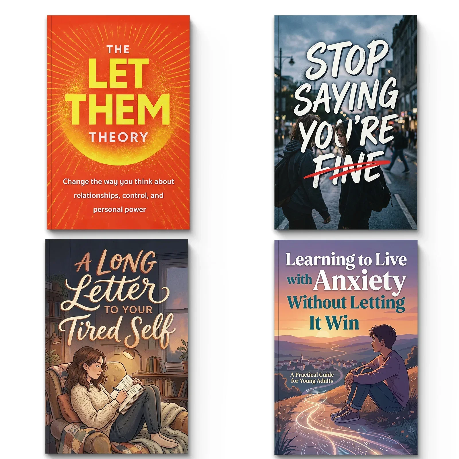 4-Book Emotional Wellness & Personal Growth Collection, Anxiety Support, Self-Reflection