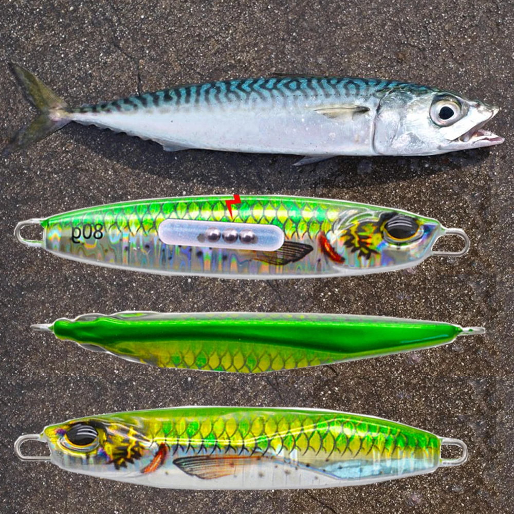 40g60g80g Rattlin Metal Jig Shore Jigging 3D Slow Sinking Saltwater Fishing Lure Jigpara Brochet for Tuna Marlin Wahoo Mackerel