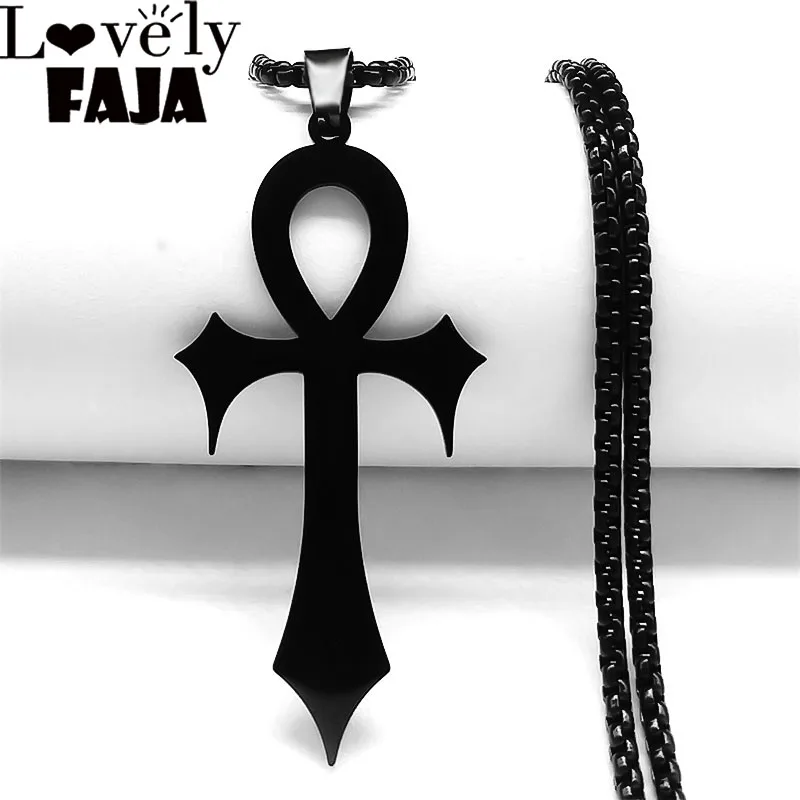 Goth Ägyptisches Kreuz Ankh Schlüssel des Lebens Halskette Edelstahl Schwarz Farbe Amulett Religiöse Halsketten Gothic Schmuck Geschenk N8582 – Detail 10