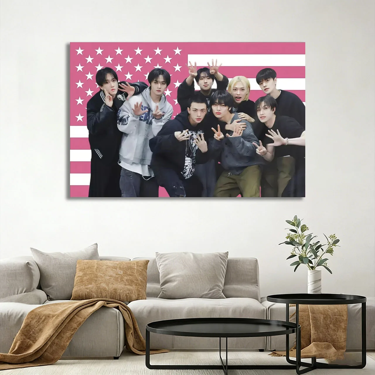 Stray Kids Concert Banner 1-Piece Pink American Flag Design Durable Wall Decor for 8-Member Fan Events & Home Decoration