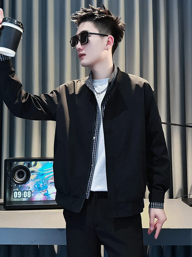 

Casual Men's Stand Collar Jaet Comfortable Sli Spring Autumn Faion Brand Outerwear Versatile Cool Top for Youth