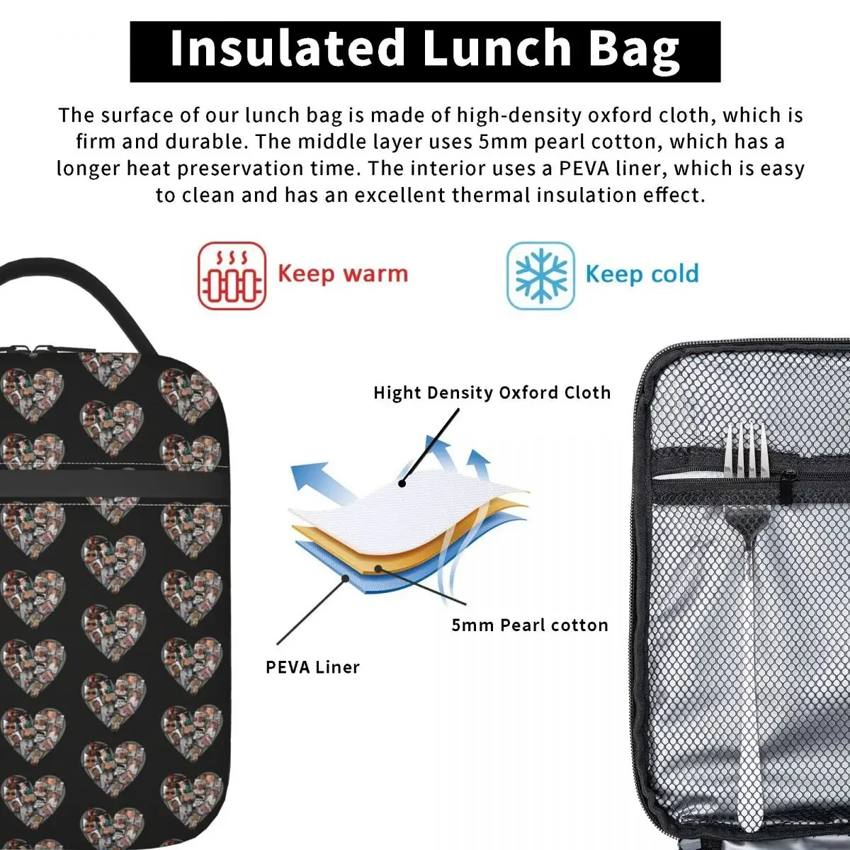 Hasbulla Magomedov Heart Collage Insulated Lunch Bag for Women Kids Portable Food Boxes Thermal Lunch Box Tote