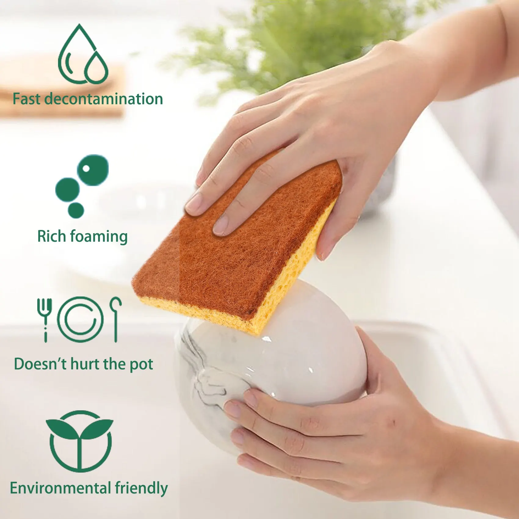 16 عبوة من إسفنجة، وسادة تنظيف إسفنجية قابلة للتحلل وقابلة للتحلل البيئي، إسفنجة صديقة للبيئة من ألياف النخيل لتنظيف أطباق المطبخ