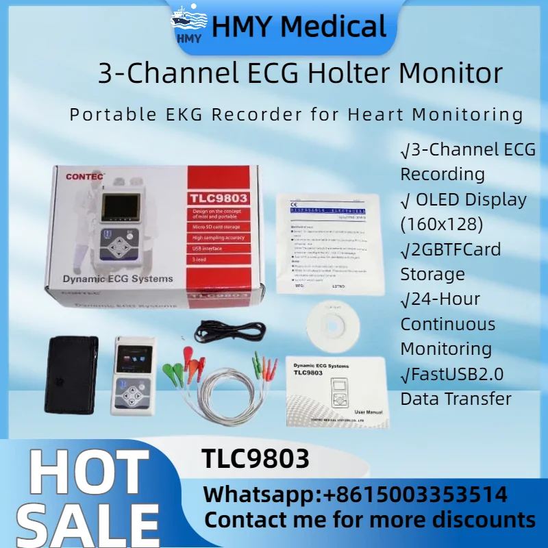 

3-Channel Holter Monitor, Portable ECG Recorder for Cardiac Monitoring & Arrhythmia Detection