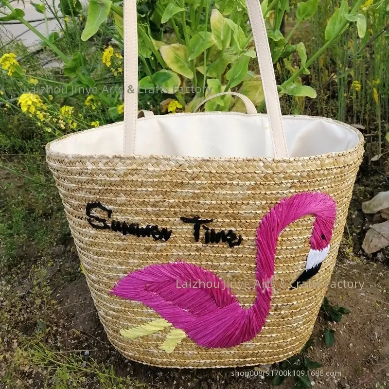 for Manufacturer Custom Hand-Embroidered Wheat Straw Woven Bag Casual Trendy Beach Women Rattan Large Capacity Bucket Bag view 4