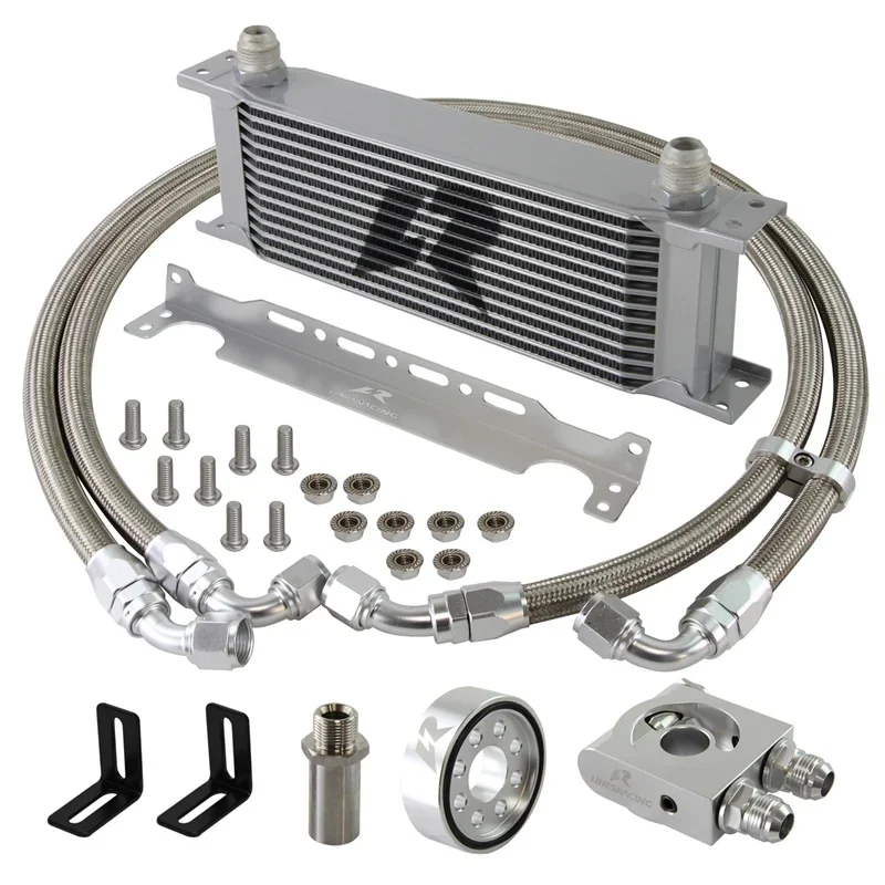 Oil Hose Bracket Kit AN10 Oil Cooler LR 19/13/16 Row 1.3M Thermostatic For Subaru BRZ Scion FR-S FA20 Toyota Silver