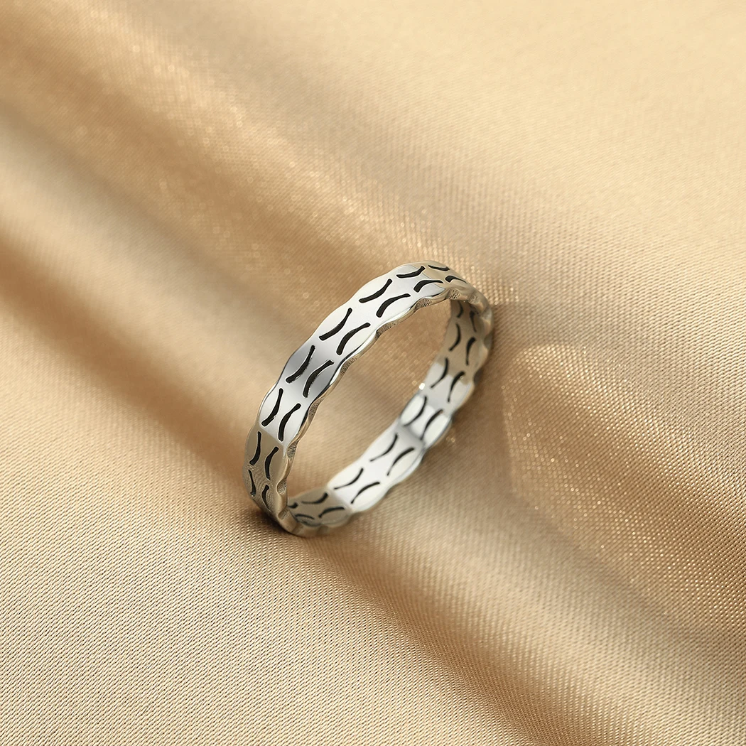 Kinitial Stainless Steel Women Rings Handmade Jewelry Wedding Stackable Band Rings Bague
