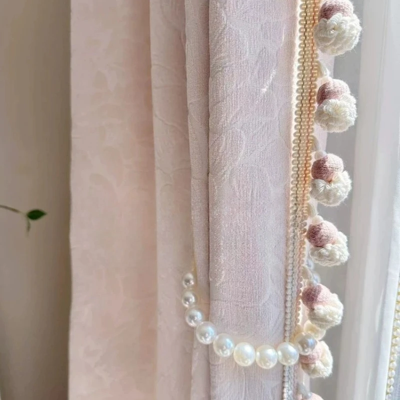 Custom Size French Romantic Atmosphere Pink Bright Silk Velvet Chenille Embossed Texture High-precision Blackout Curtains Decor