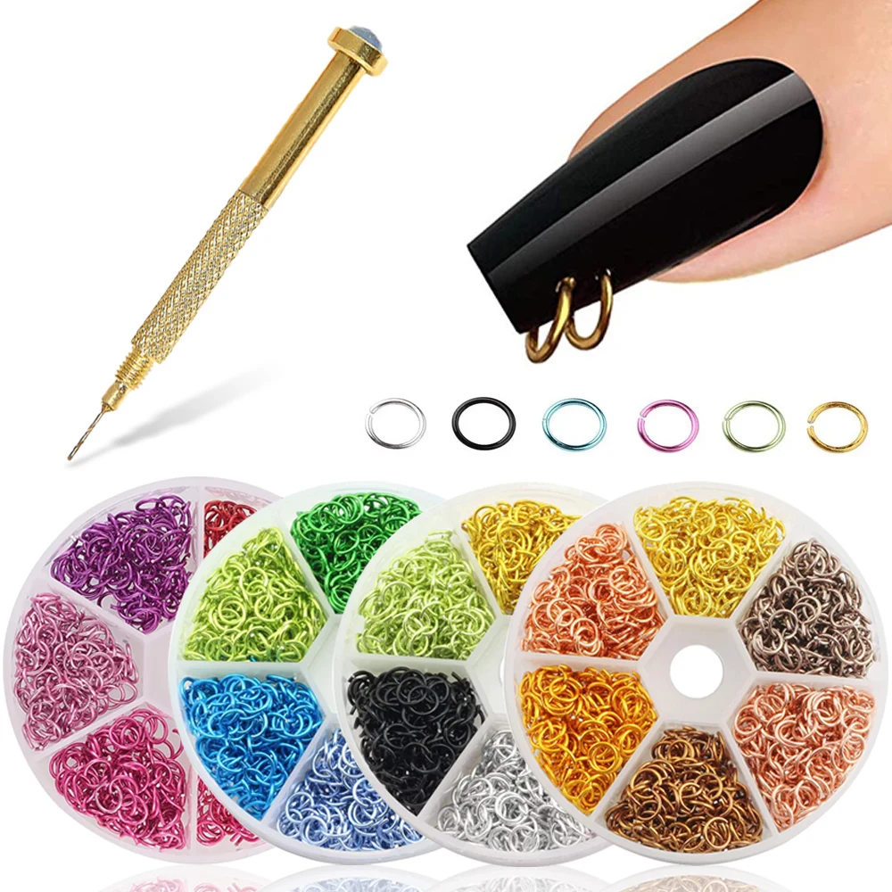Ciondolo per piercing per unghie Ciondola Decorazione per nail art Design in lega di metallo Unghie con ciondoli punk traforati 1080pc Anello aperto Unghie artistiche 2030