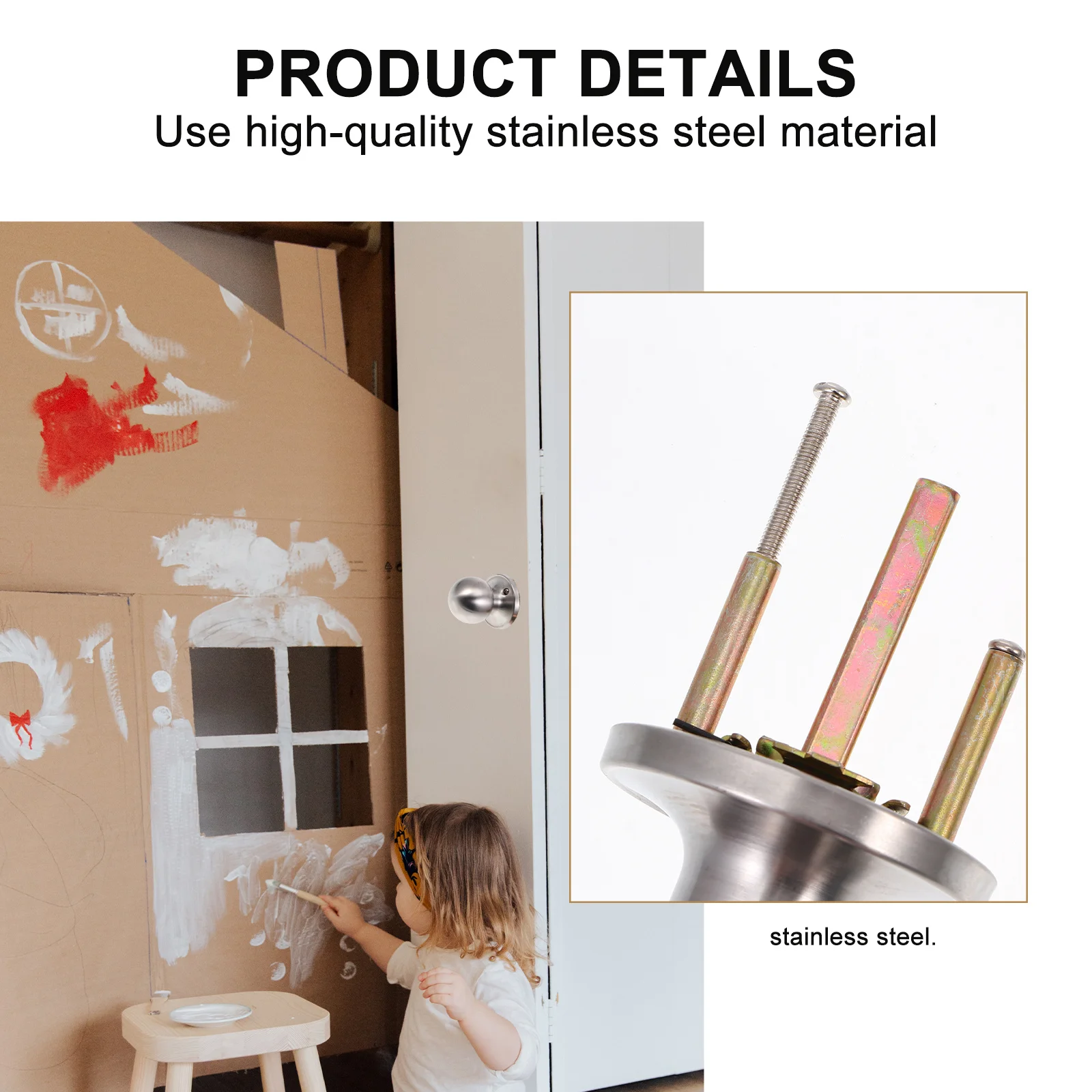 

Stainless Steel Spherical For Interior Ball Door Knob Entry Door Lock Home Room Knob Lock Durable Hardware