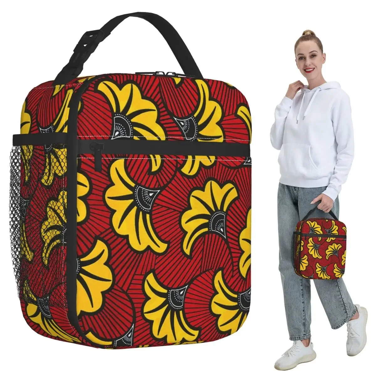 African Ankara Wax Print Insulated Lunch Bag for Women Office Cooler Thermal Food Box Tote Leakproof Lunch Boxes Container