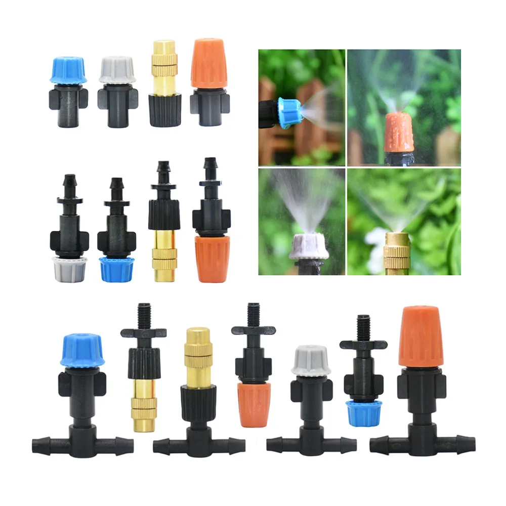 

1/4 Inch Nozzle Dripper Watering Sprayer Misting Sprinkler With Hose Tee Barb Thread Connector For Garden Irrigation System