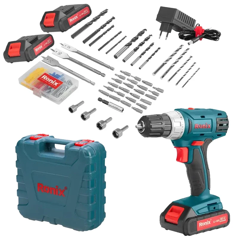 for Ronix RS-8019 New Set Power Drill Tool Kit Combo Set Box 18V Cordless Impact Drill Driver Kit 53pcs