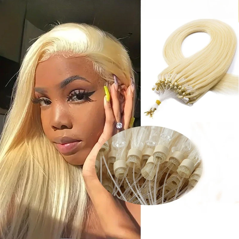 613 Blonde Color Straight Micro Links Extensions Human Hair Brazilian Micro Loops Hair Extensions for Women Micro Rings Hair