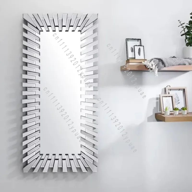Modern Silver Rectangular Decorative Wall Mirror, Stylish Hanging Mirror for Living Room and Bedroom