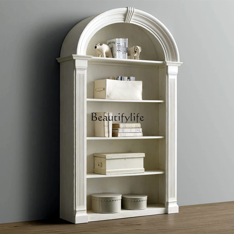 

French Solid Wood Bookcase Shelf Shelf Floor to Floor Bookcase Household Locker
