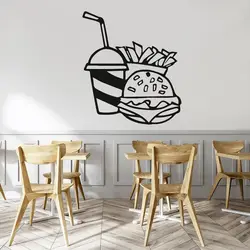 Fast Food Wall Decals Cartoon Hamburger Cola French Fries Vinyl Resturant Dining Room Store Window Glass Sign Decals Decor Z785