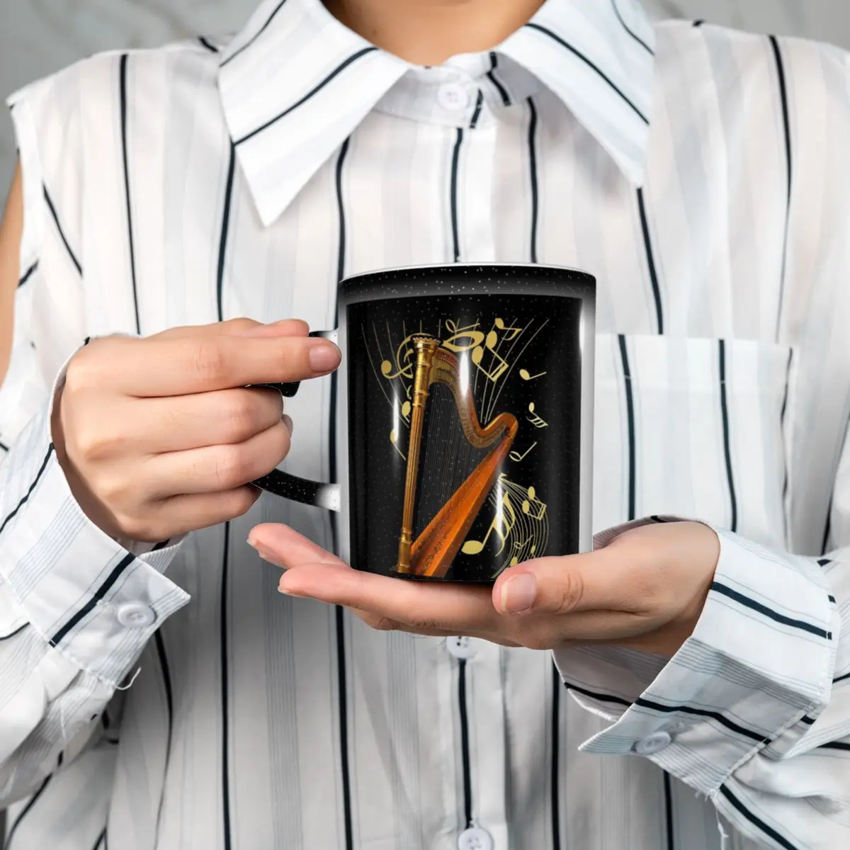 

Арфа и музыкальная нота, художественная кружка, забавные керамические кофейные чашки, чайные кружки, чашка для молока, посуда для напитков, подарки для женщин и мужчин