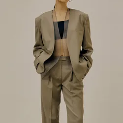 Commute Loose Buttonless Detachable Two-piece Suit Jacket for Women