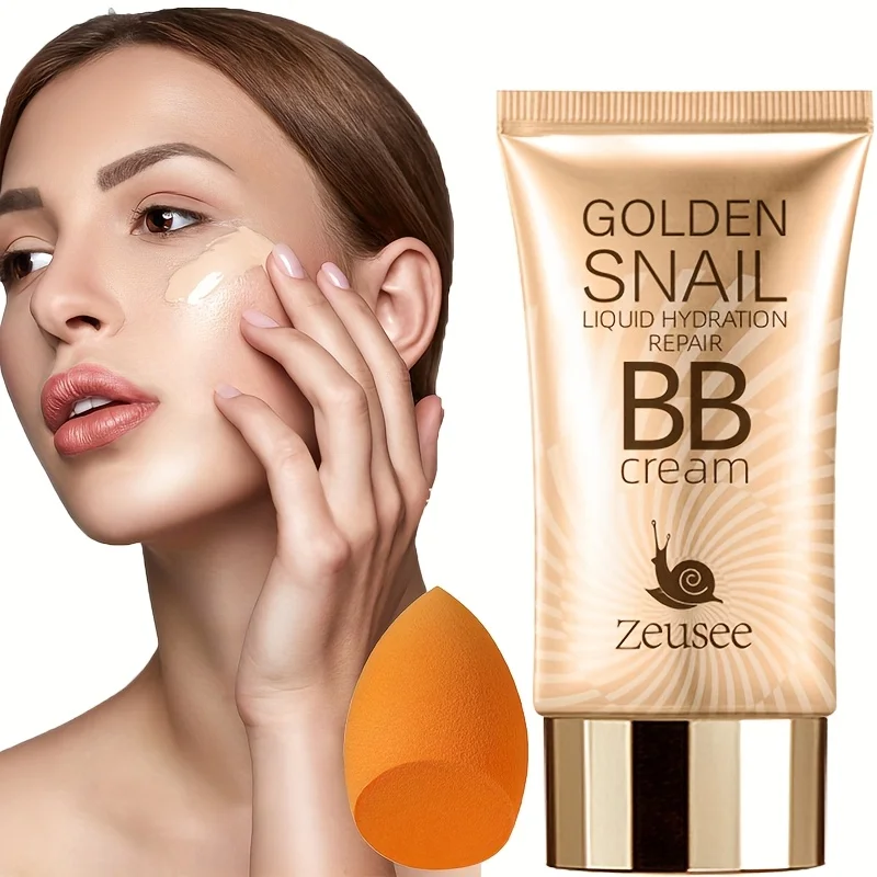 2 unidades de BB Cream com Esponja de Maquiagem, Creme Corretivo Facial Hidratante, Base de Longa Duração que Não Sai com a Remoção da Maquiagem