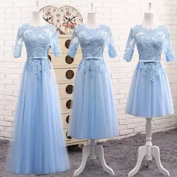 MNZ-120#Bridesmaid Dress Grey Pink Champagne Sky Blue Free Customization Large Size Cheap Wholesale Party Prom Yarn Dresss Girls