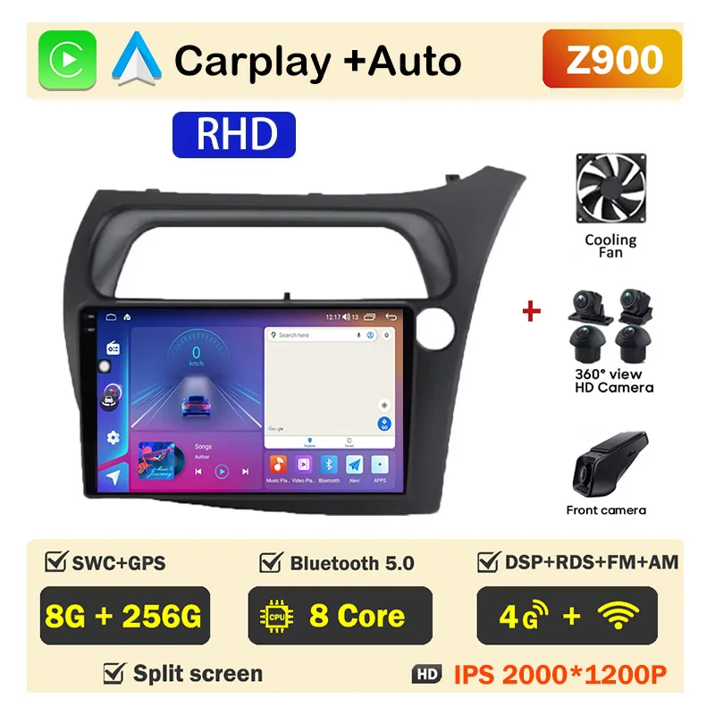 Autoradio scherm voor Honda Civic Hatchback 2006-2011 Carplay Android Auto Player Multimedia 4G WIFI GPS Navigatie 2Din Stereo