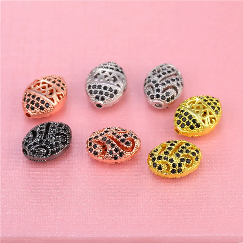 Juya 4Pcs/Lot Hollow Oval Shape Copper Beads Handmade Floating Flower Charm Beads Supplies For DIY Beading Jewelry Making