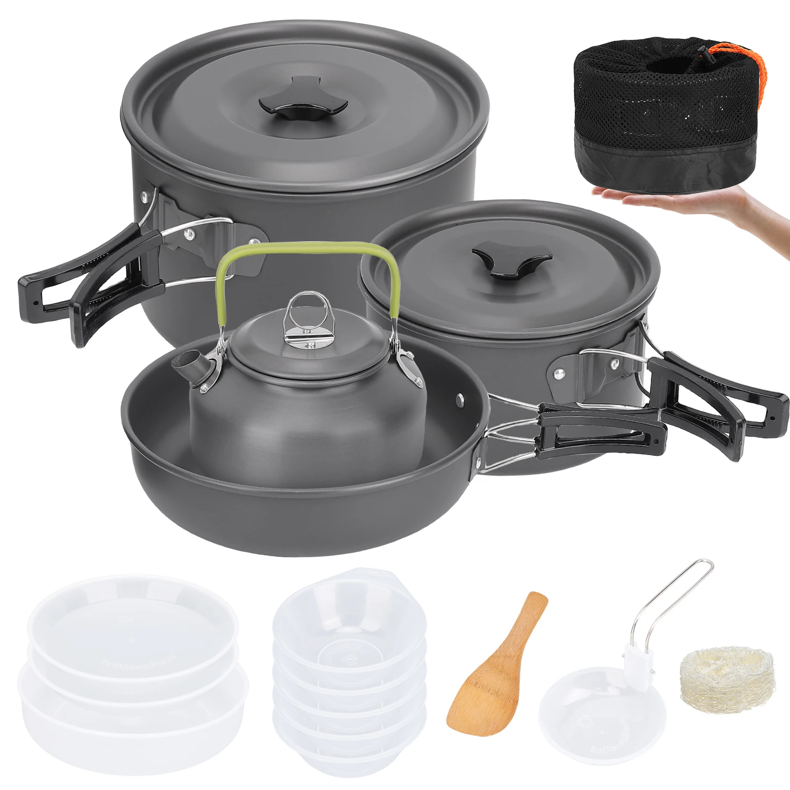 

Outdoor Camping Cookware Set 4 Or 5 Person Teapot Combo Aluminum Non Stick Easy Clean Portable for Camping Hiking
