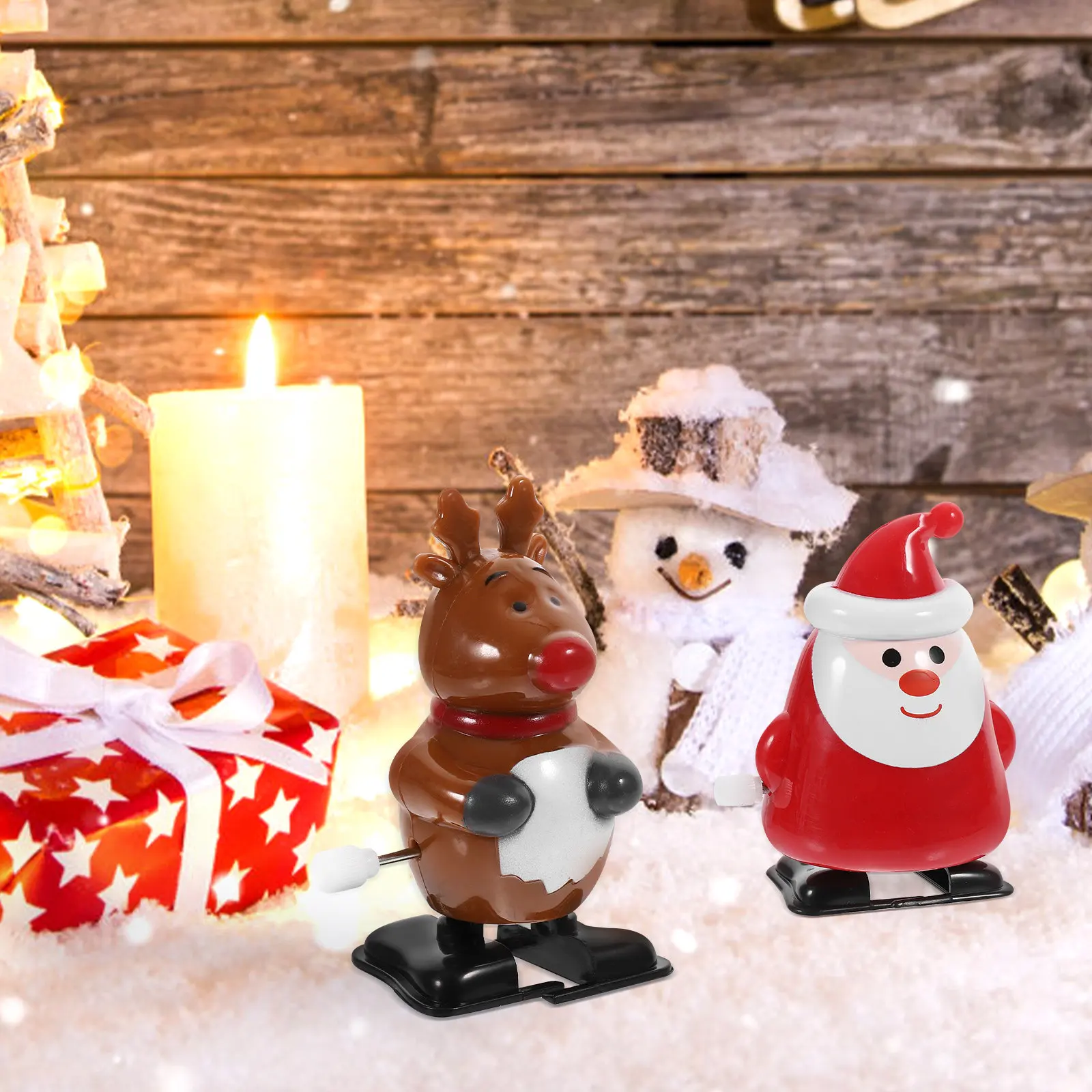 6Pcs Christmas Clockwork Santa Walking Xmas Gift Wind-Up Decorative Party Playthings Christmas Wind-Up Toy Clockwork Toy